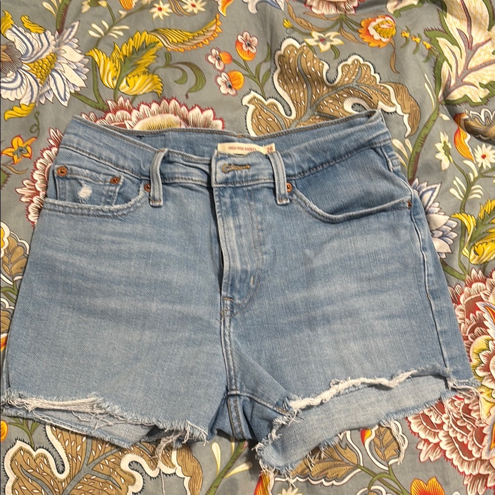 Levi's Blue Jean Shorts with Distressed Frayed Hem